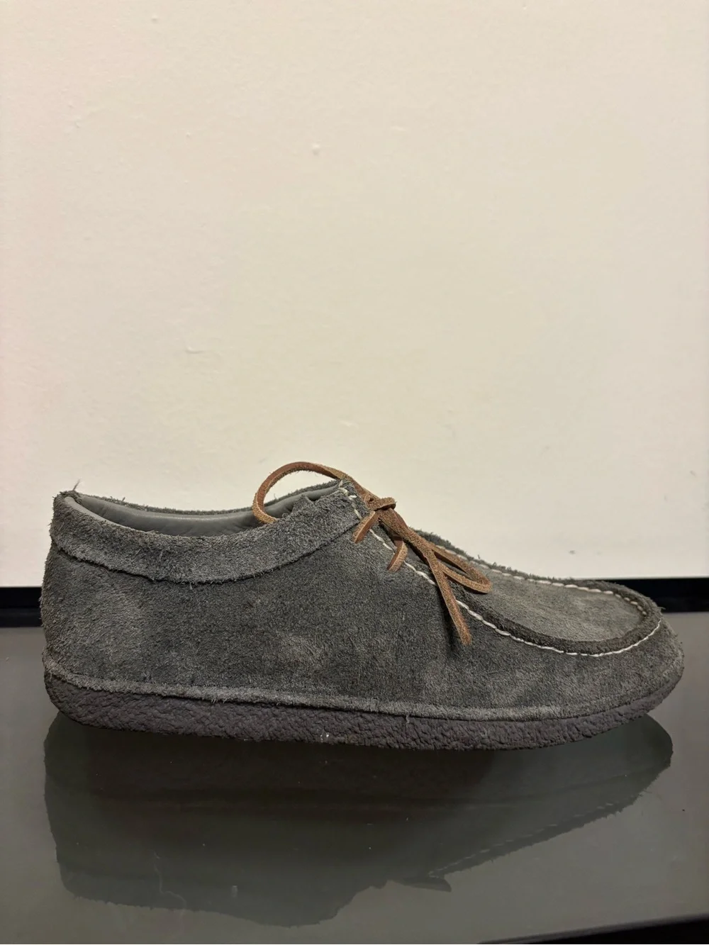 SeaVees Gray Suede Boat Shoes with Brown Laces